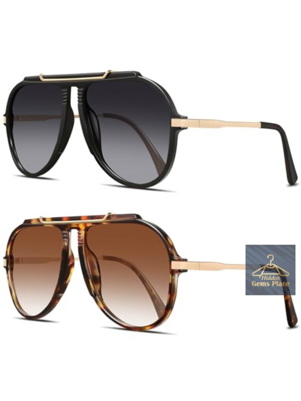 Oversized 70s Retro Aviator Sunglasses UV400 Tangle-Free Lightweight Men Women